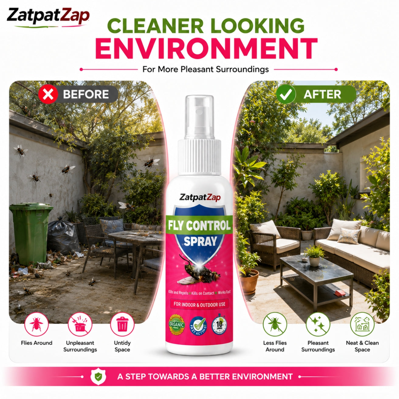 ZatpatZap Fly Control Spray 100ml | Fast-Acting House Fly Killer & Repellent for Home, Kitchen & Outdoor Use