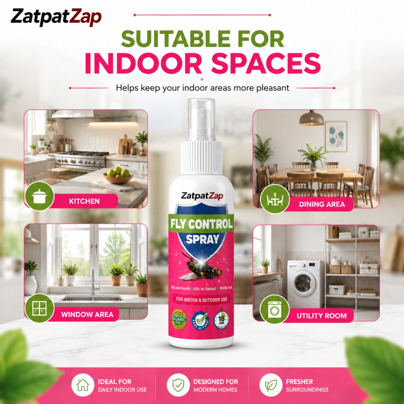 ZatpatZap Fly Control Spray 100ml | Fast-Acting House Fly Killer & Repellent for Home, Kitchen & Outdoor Use