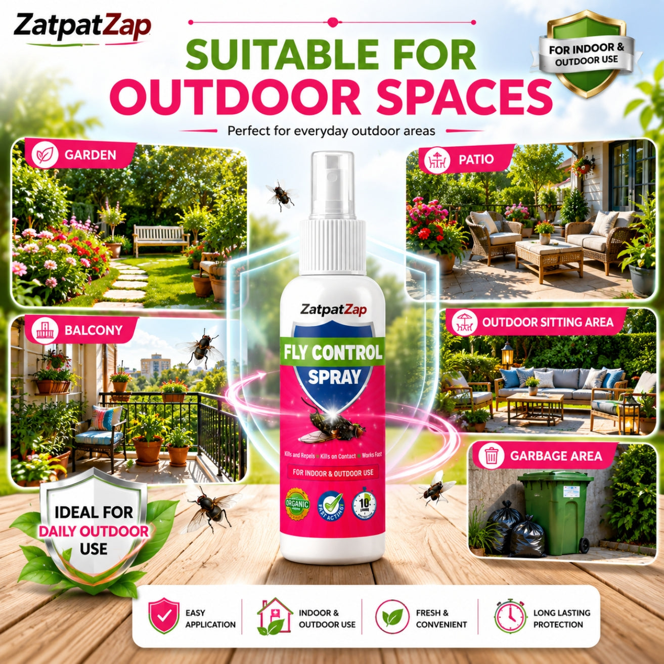ZatpatZap Fly Control Spray 100ml | Fast-Acting House Fly Killer & Repellent for Home, Kitchen & Outdoor Use