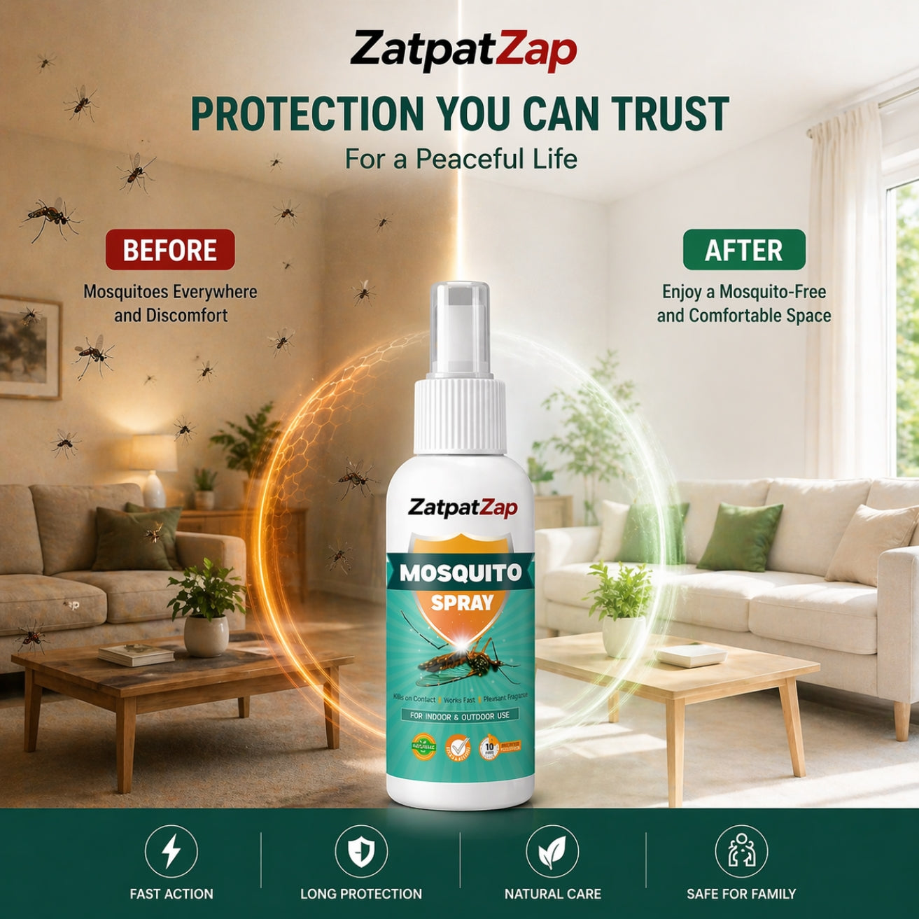 ZatpatZap Mosquito Spray – Indoor & Outdoor Protection 100ML
